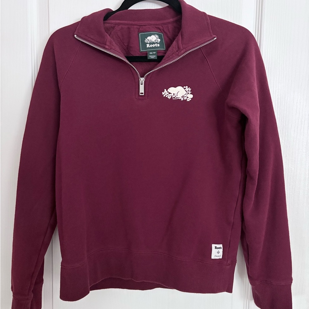 Roots Women’s Maroon Zip-Up Sweater